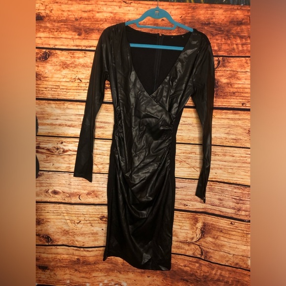 Faux-Leather Surplice Dress - Picture 7 of 16